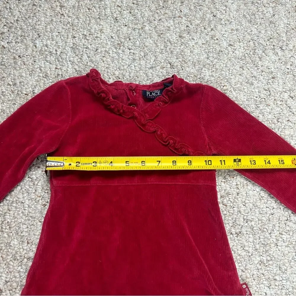 Children’s Place Red Velour Long Sleeve Girls 3T Vintage Ruffle Button Closure